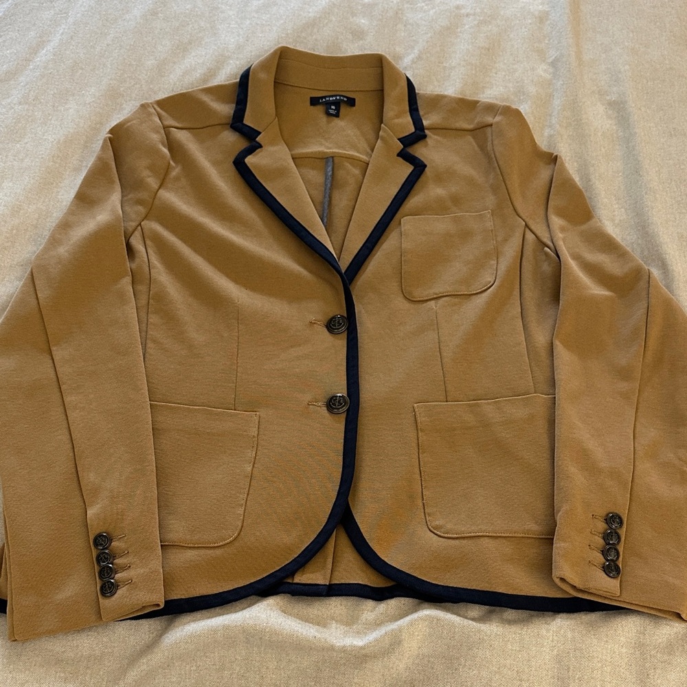 Lands' End Camel Blazer with Navy Trim
